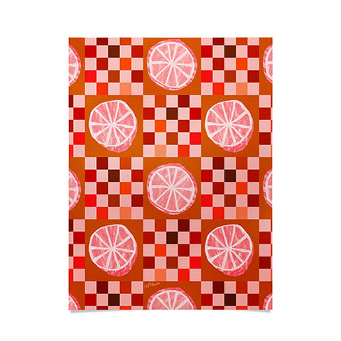 H Miller Ink Illustration Checkered Sliced Citrus Fruit Poster