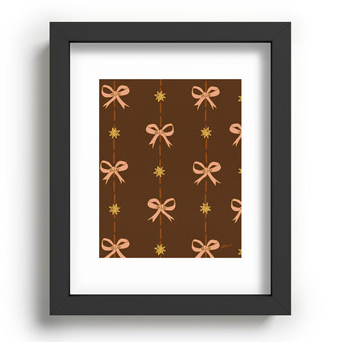 H Miller Ink Illustration Cute Hair Bows Stars in Brown Recessed Framing Rectangle
