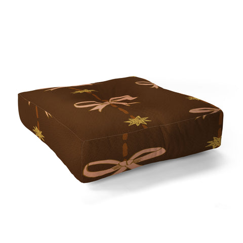 H Miller Ink Illustration Cute Hair Bows Stars in Brown Floor Pillow Square