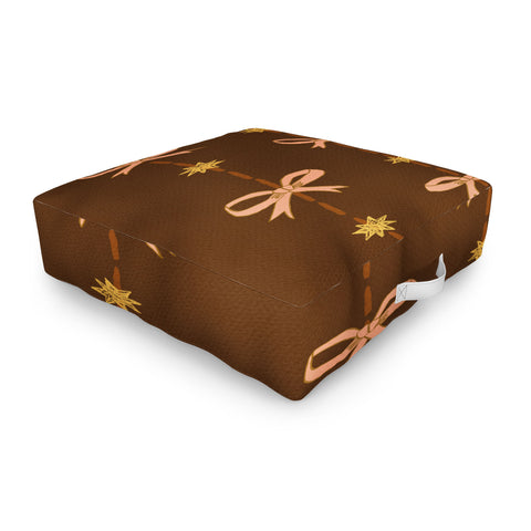 H Miller Ink Illustration Cute Hair Bows Stars in Brown Outdoor Floor Cushion