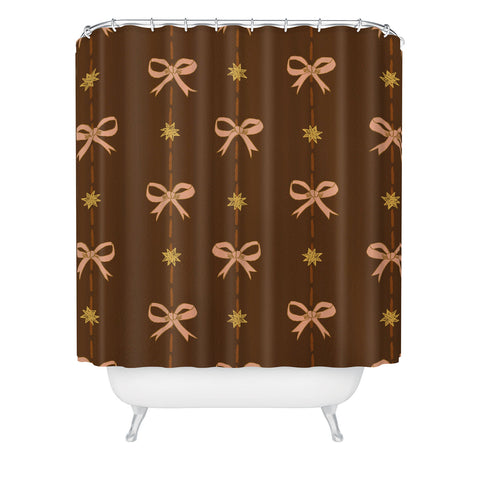 H Miller Ink Illustration Cute Hair Bows Stars in Brown Shower Curtain