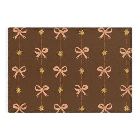 H Miller Ink Illustration Cute Hair Bows Stars in Brown Outdoor Rug