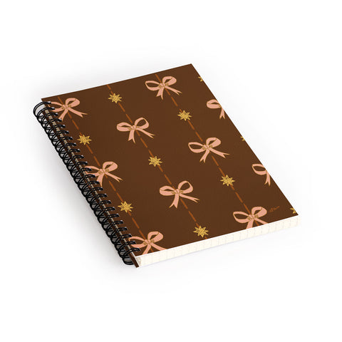 H Miller Ink Illustration Cute Hair Bows Stars in Brown Spiral Notebook