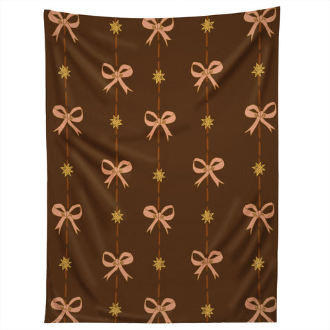 H Miller Ink Illustration Cute Hair Bows Stars in Brown Tapestry