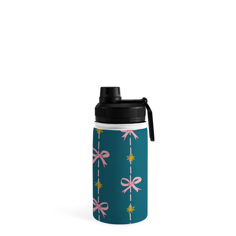 H Miller Ink Illustration Cute Hair Bows Stars in Teal Water Bottle