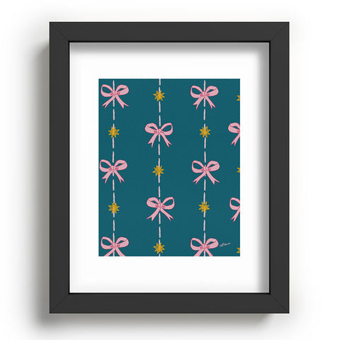 H Miller Ink Illustration Cute Hair Bows Stars in Teal Recessed Framing Rectangle