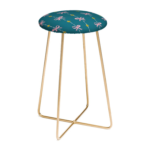 H Miller Ink Illustration Cute Hair Bows Stars in Teal Counter Stool
