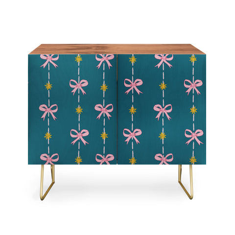 H Miller Ink Illustration Cute Hair Bows Stars in Teal Credenza