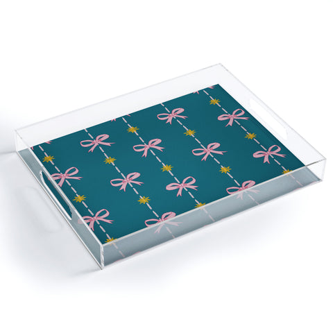H Miller Ink Illustration Cute Hair Bows Stars in Teal Acrylic Tray