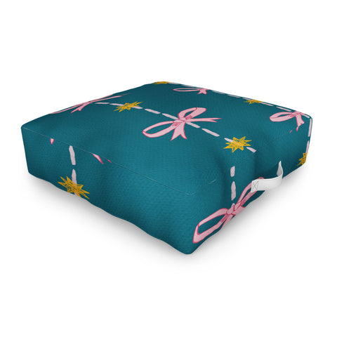 H Miller Ink Illustration Cute Hair Bows Stars in Teal Outdoor Floor Cushion
