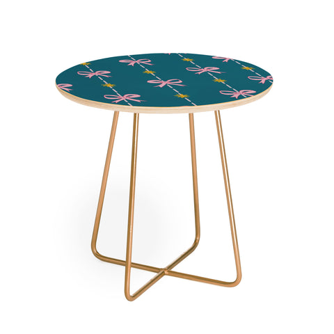 H Miller Ink Illustration Cute Hair Bows Stars in Teal Round Side Table