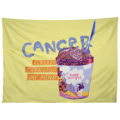 H Miller Ink Illustration Emo Cancer in Calming Yellow Tapestry