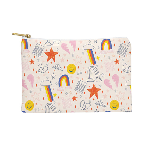 H Miller Ink Illustration Happy Smiley Face Retro Rainbows Pouch