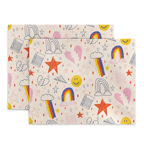 H Miller Ink Illustration Happy Smiley Face Retro Rainbows Placemat