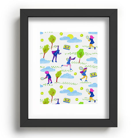 H Miller Ink Illustration Lets Play Tennis in White Recessed Framing Rectangle