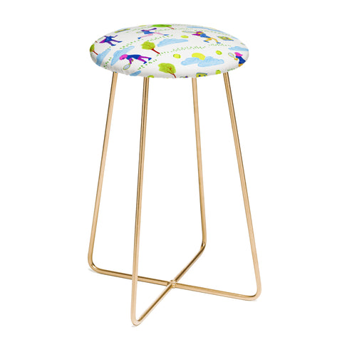 H Miller Ink Illustration Lets Play Tennis in White Counter Stool