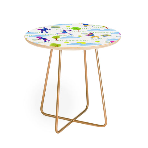 H Miller Ink Illustration Lets Play Tennis in White Round Side Table