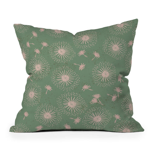 H Miller Ink Illustration Make A Wish Dandelion Pattern Outdoor Throw Pillow