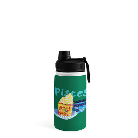 H Miller Ink Illustration Pisces Chill Vibes in Chive Green Water Bottle