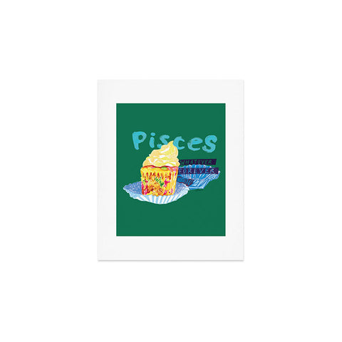 H Miller Ink Illustration Pisces Chill Vibes in Chive Green Art Print