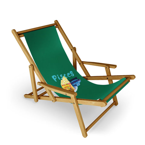 H Miller Ink Illustration Pisces Chill Vibes in Chive Green Sling Chair