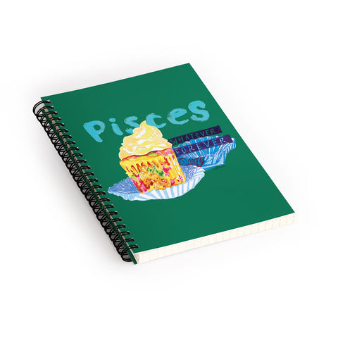 H Miller Ink Illustration Pisces Chill Vibes in Chive Green Spiral Notebook