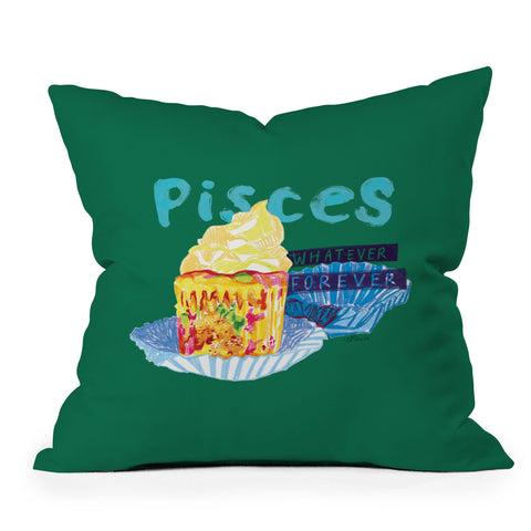 H Miller Ink Illustration Pisces Chill Vibes in Chive Green Outdoor Throw Pillow