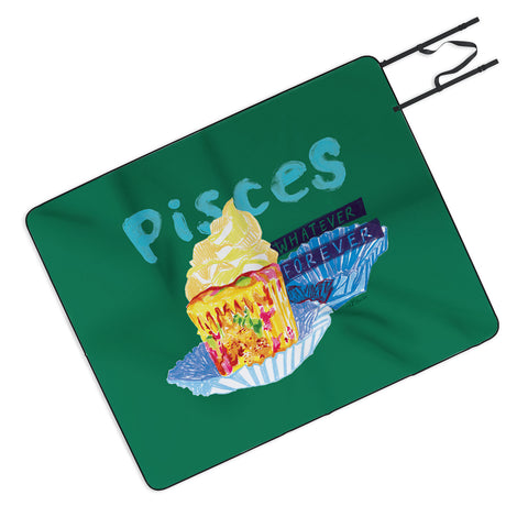 H Miller Ink Illustration Pisces Chill Vibes in Chive Green Picnic Blanket