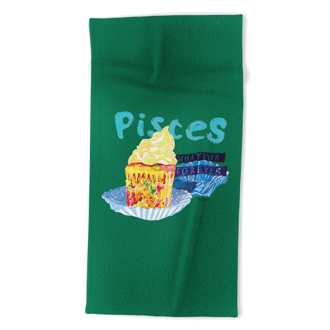 H Miller Ink Illustration Pisces Chill Vibes in Chive Green Beach Towel