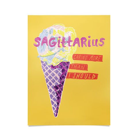H Miller Ink Illustration Sagittarius Cares in Sunshine Yellow Poster