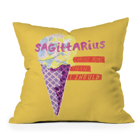 H Miller Ink Illustration Sagittarius Cares in Sunshine Yellow Throw Pillow