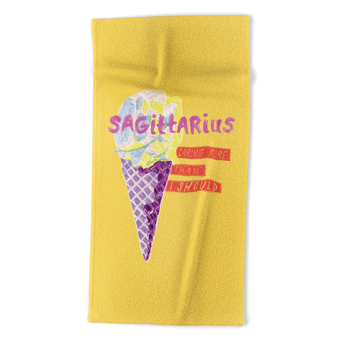 H Miller Ink Illustration Sagittarius Cares in Sunshine Yellow Beach Towel