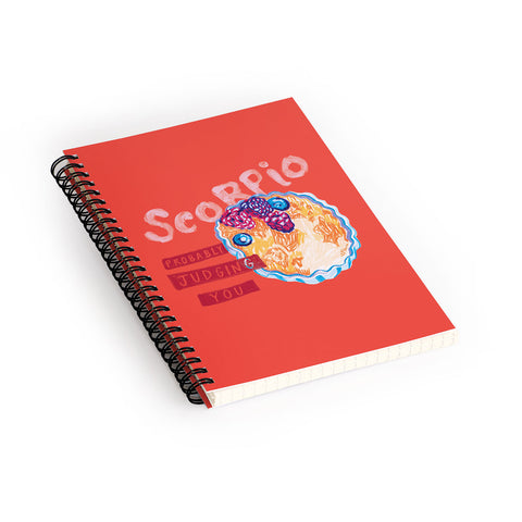 H Miller Ink Illustration Scorpio Mood in Tomato Red Spiral Notebook