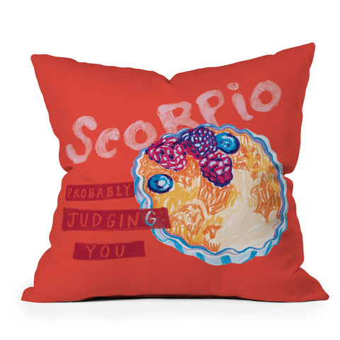 H Miller Ink Illustration Scorpio Mood in Tomato Red Throw Pillow