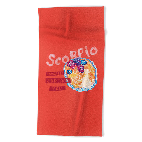 H Miller Ink Illustration Scorpio Mood in Tomato Red Beach Towel