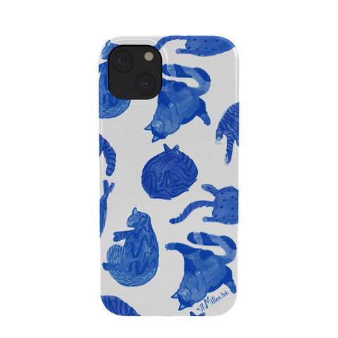 H Miller Ink Illustration Sleepy Cozy Kitty Cats in Blue Phone Case