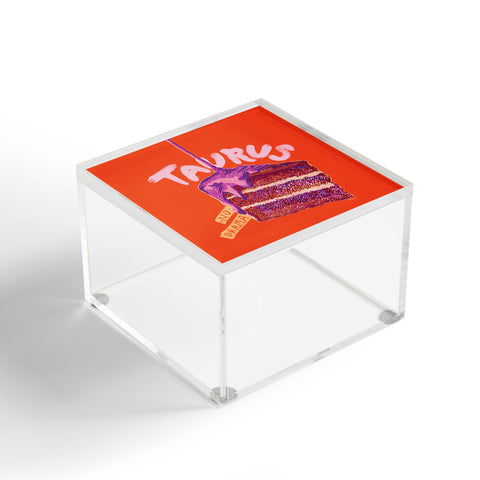 H Miller Ink Illustration Taurus Birthday Cake in Burnt Orange Acrylic Box