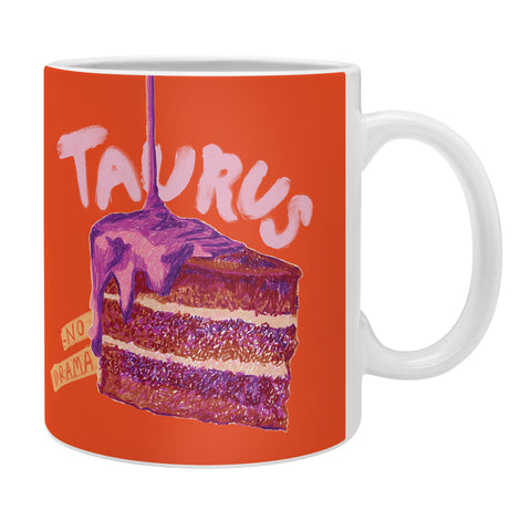 H Miller Ink Illustration Taurus Birthday Cake in Burnt Orange Coffee Mug
