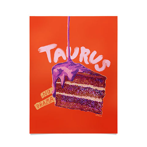 H Miller Ink Illustration Taurus Birthday Cake in Burnt Orange Poster