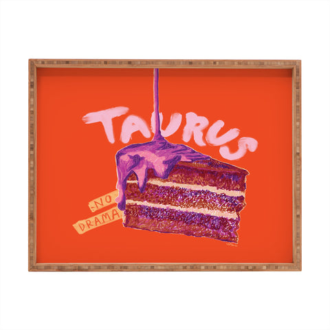 H Miller Ink Illustration Taurus Birthday Cake in Burnt Orange Rectangular Tray