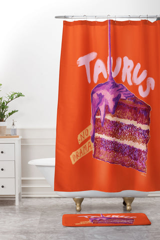 H Miller Ink Illustration Taurus Birthday Cake in Burnt Orange Shower Curtain And Mat