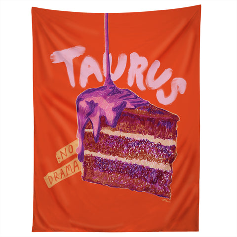 H Miller Ink Illustration Taurus Birthday Cake in Burnt Orange Tapestry