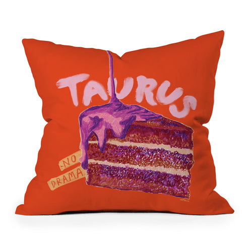H Miller Ink Illustration Taurus Birthday Cake in Burnt Orange Throw Pillow
