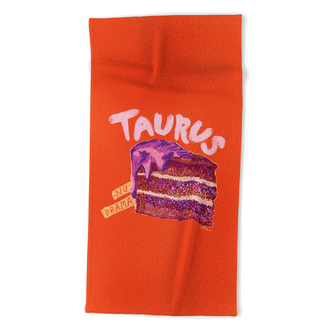 H Miller Ink Illustration Taurus Birthday Cake in Burnt Orange Beach Towel