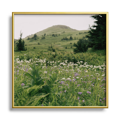 Hannah Kemp Green Wildflower Landscape Square Metal Framed Art Print