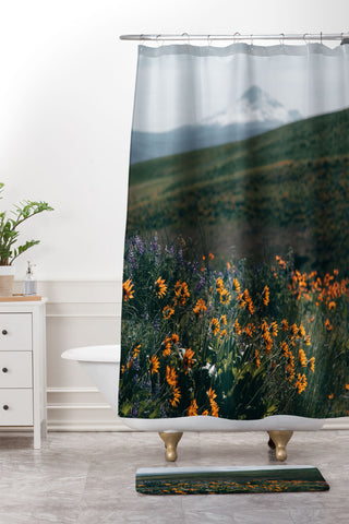 Hannah Kemp Mount Hood Blooms II Shower Curtain And Mat