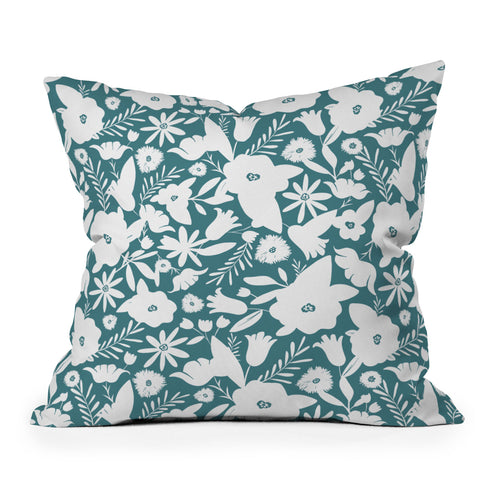 Heather Dutton Finley Floral Teal Outdoor Throw Pillow