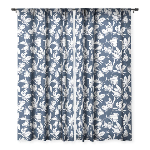 Heather Dutton Magnolia Garden Navy Sheer Window Curtain