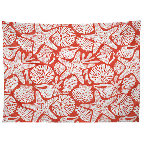 Heather Dutton Ocean Floor Nautical Shells Red Tapestry