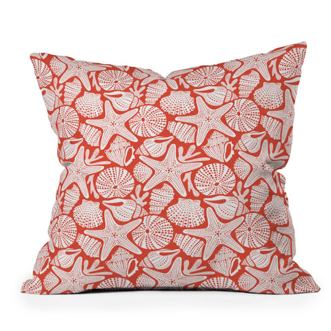 Heather Dutton Ocean Floor Nautical Shells Red Throw Pillow